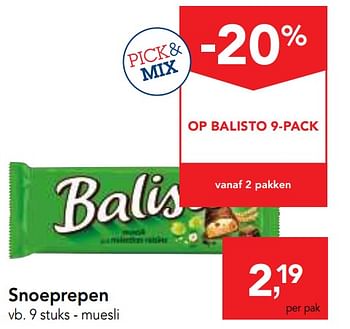 Promoties Snoeprepen 9 stuks - muesli - Balisto - Geldig van 23/05/2018 tot 05/06/2018 bij Makro