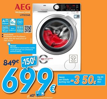 Promoties Aeg wasmachine l7fec04s - AEG - Geldig van 25/05/2018 tot 24/06/2018 bij Krefel