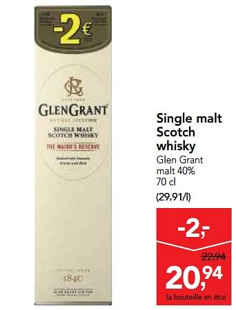 Promotions Single malt scotch whisky glen grant malt - Glengrant - Valide de 23/05/2018 à 05/06/2018 chez Makro