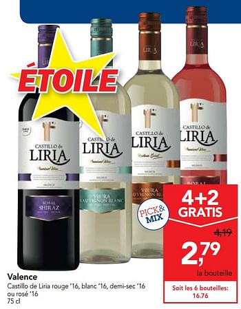 Promotions Valence castillo de liria rouge `16, blanc `16, demi-sec `16  ou rosé `16  - Vins rouges - Valide de 23/05/2018 à 05/06/2018 chez Makro