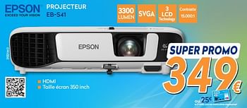 Promotions Epson projecteur eb-s41 - Epson - Valide de 25/05/2018 à 24/06/2018 chez Krefel