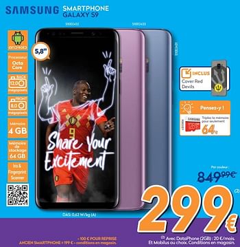 Promotions Samsung smartphone galaxy s9 - Samsung - Valide de 25/05/2018 à 24/06/2018 chez Krefel
