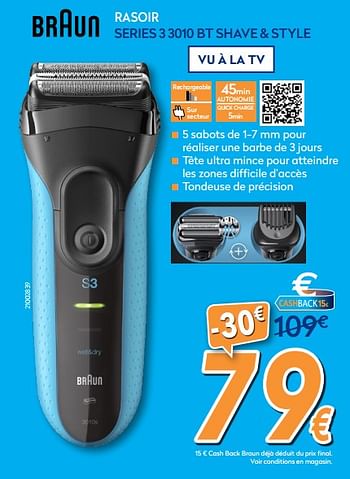 Promoties Braun rasoir series 3 3010 bt shave + style - Braun - Geldig van 25/05/2018 tot 24/06/2018 bij Krefel