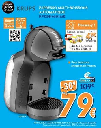 Promotions Krups espresso multi-boissons automatique kp1208 mini me - Krups - Valide de 25/05/2018 à 24/06/2018 chez Krefel