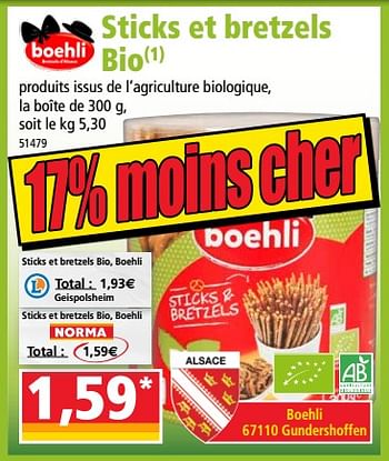 Promotions Sticks et bretzels bio - Boehli - Valide de 16/05/2018 à 22/05/2018 chez Norma
