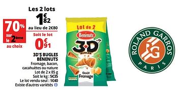 Promoties 3d`s bugles bénenuts fromage, bacon, cacahuètes ou nature - Benenuts - Geldig van 16/05/2018 tot 22/05/2018 bij Auchan