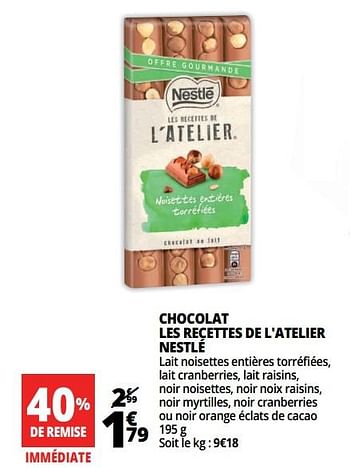 Promotions Chocolat les recettes de l`atelier nestlé - Nestlé - Valide de 16/05/2018 à 22/05/2018 chez Auchan Ronq