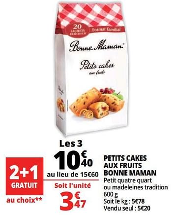 Promoties Petits cakes aux fruits bonne maman - Bonne Maman - Geldig van 16/05/2018 tot 22/05/2018 bij Auchan