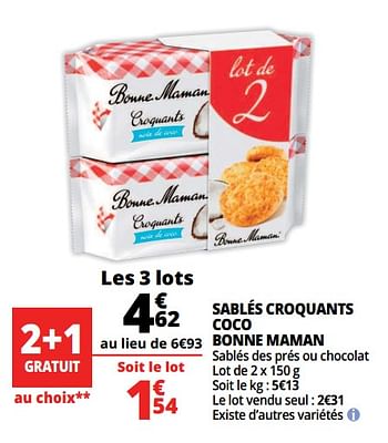 Promotions Sablés croquants coco bonne maman - Bonne Maman - Valide de 16/05/2018 à 22/05/2018 chez Auchan Ronq
