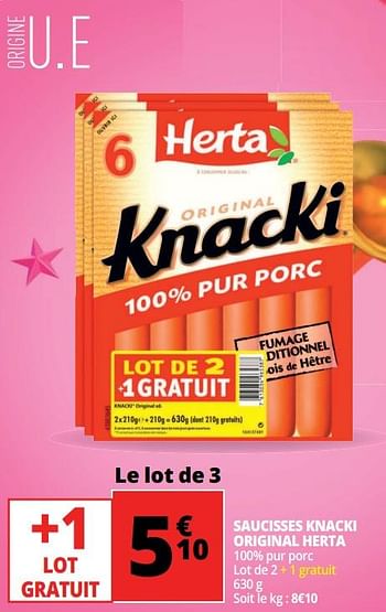 Promotions Saucisses knacki original herta - Herta - Valide de 16/05/2018 à 22/05/2018 chez Auchan Ronq
