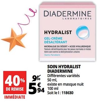 Promotions Soin hydralist diadermine - Diadermine - Valide de 16/05/2018 à 22/05/2018 chez Auchan Ronq