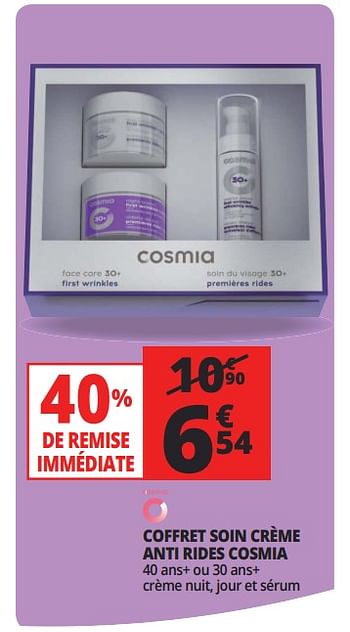Promotions Coffret soin crème anti rides cosmia - Cosmia - Valide de 16/05/2018 à 26/05/2018 chez Auchan Ronq