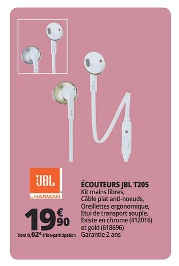 Promotions Écouteurs jbl t205 - JBL - Valide de 16/05/2018 à 26/05/2018 chez Auchan Ronq