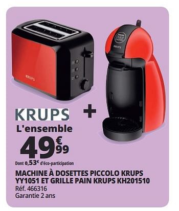Promotions Machine à dosettes piccolo krups yy1051 et grille pain krups kh201510 - Krups - Valide de 16/05/2018 à 26/05/2018 chez Auchan Ronq