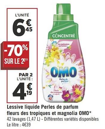 Promotions Lessive liquide perles de parfum fleurs des tropiques et magnolia omo - Omo - Valide de 16/05/2018 à 27/05/2018 chez Géant Casino