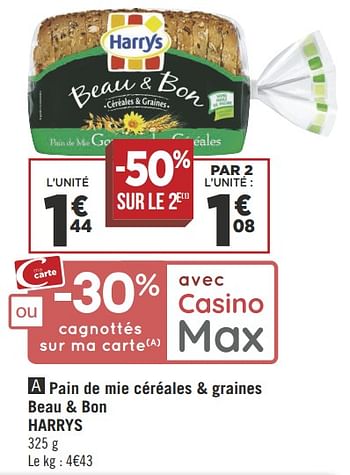 Promotions Pain de mie céréales + graines beau + bon harry`s - Harry's - Valide de 16/05/2018 à 27/05/2018 chez Géant Casino