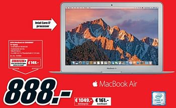 Promoties Apple macbook air z0uu00037 13 laptop - Apple - Geldig van 21/05/2018 tot 27/05/2018 bij Media Markt