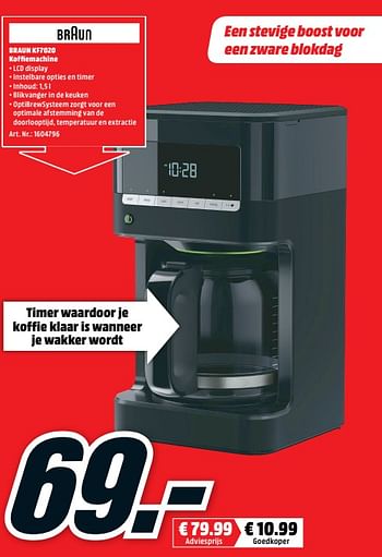 Promoties Braun kf7020 koffiemachine - Braun - Geldig van 21/05/2018 tot 27/05/2018 bij Media Markt