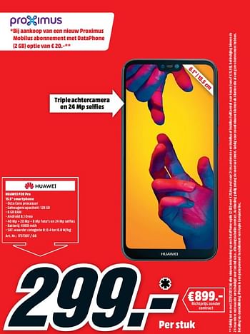 Promoties Huawei p20 pro 15.5 smartphone - Huawei - Geldig van 21/05/2018 tot 27/05/2018 bij Media Markt