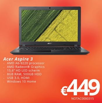 Promoties Acer aspire 3 - Acer - Geldig van 16/05/2018 tot 30/06/2018 bij Compudeals