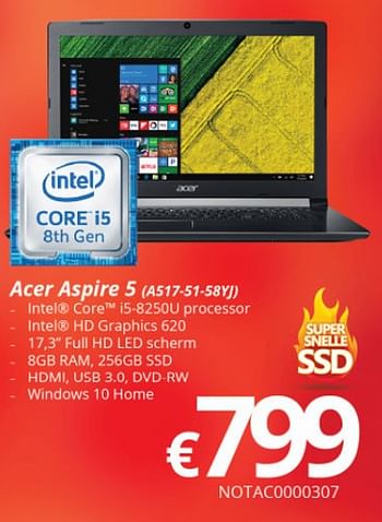 Promoties Acer aspire 5 (a517-51-58yj) - Acer - Geldig van 16/05/2018 tot 30/06/2018 bij Compudeals