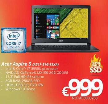 Promoties Acer aspire 5 (a517-51g-85xa) - Acer - Geldig van 16/05/2018 tot 30/06/2018 bij Compudeals