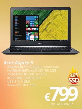 Promoties Acer aspire 5 - Acer - Geldig van 16/05/2018 tot 30/06/2018 bij Compudeals