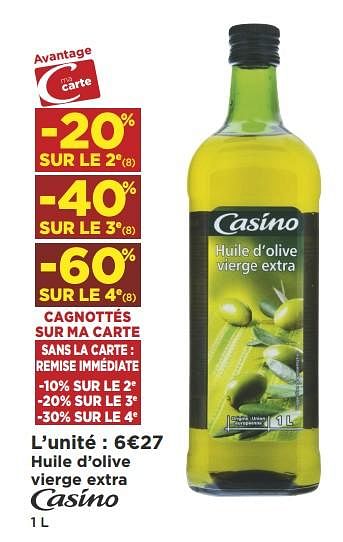 Promotions Huile d`olive vierge extra - Produit Maison - Casino - Valide de 16/05/2018 à 27/05/2018 chez Super Casino