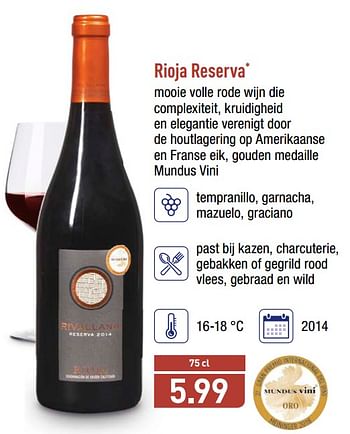 Promoties Rioja reserva - Rode wijnen - Geldig van 22/05/2018 tot 26/05/2018 bij Aldi