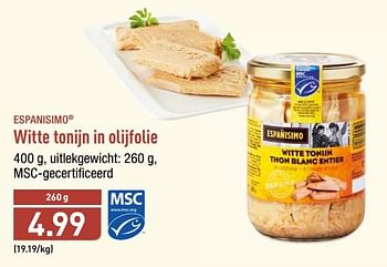 Promoties Witte tonijn in olijfolie - Españisimo - Geldig van 22/05/2018 tot 26/05/2018 bij Aldi