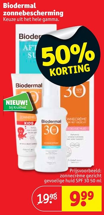 Promoties Biodermal zonnecrème gezicht gevoelige huid spf 30 - Biodermal - Geldig van 22/05/2018 tot 27/05/2018 bij Kruidvat