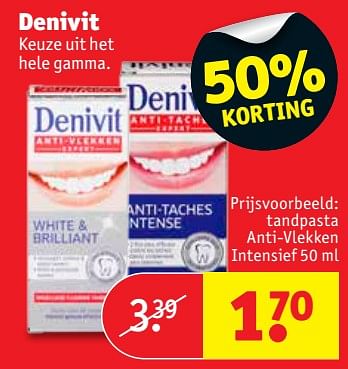 Promotions Denivit tandpasta anti-vlekken intensief - Denivit - Valide de 22/05/2018 à 27/05/2018 chez Kruidvat