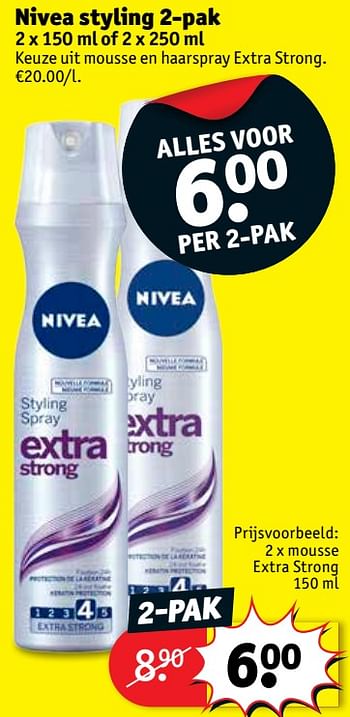Promoties Nivea 2 x mousse extra strong - Nivea - Geldig van 22/05/2018 tot 27/05/2018 bij Kruidvat