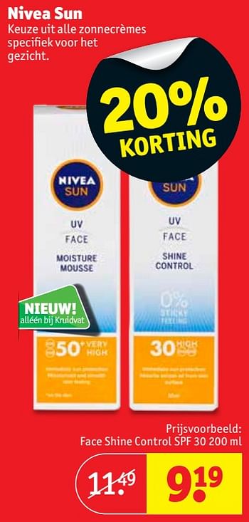 Promotions Nivea sun face shine control spf 30 - Nivea - Valide de 22/05/2018 à 27/05/2018 chez Kruidvat