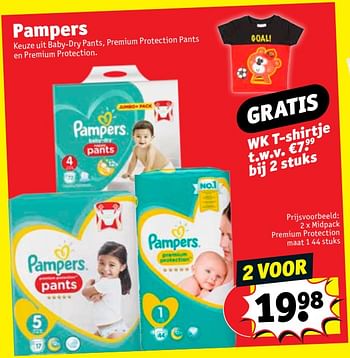 Promoties Pampers 2 x midpack premium protection - Pampers - Geldig van 22/05/2018 tot 27/05/2018 bij Kruidvat