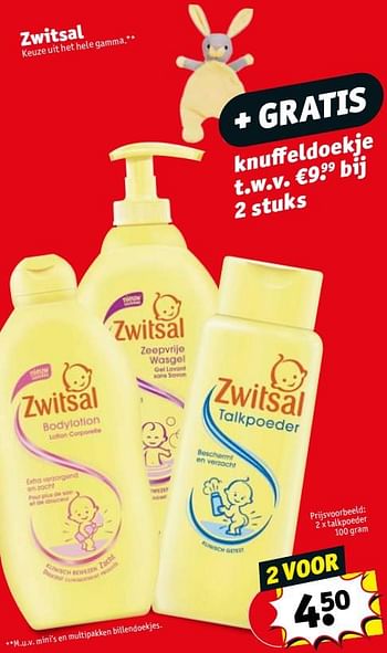 Promoties Zwitsal 2 x talkpoeder - Zwitsal - Geldig van 22/05/2018 tot 27/05/2018 bij Kruidvat