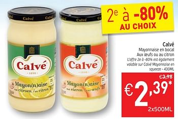 Promotions Calvé mayonnaise en bocal - Calve - Valide de 22/05/2018 à 27/05/2018 chez Intermarche