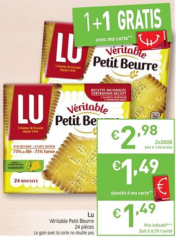 Promotions Lu véritable petit beurre - Lu - Valide de 22/05/2018 à 27/05/2018 chez Intermarche