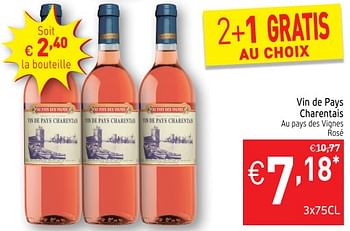 Promoties Vin de pays charentais au des vignes rosé - Rosé wijnen - Geldig van 22/05/2018 tot 27/05/2018 bij Intermarche