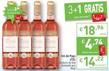 Promoties Vin de pays d`oc couleurs du sud grenache gris rosé - Rosé wijnen - Geldig van 22/05/2018 tot 27/05/2018 bij Intermarche