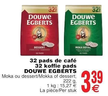 Promotions 32 pads de café 32 koffie pads douwe egberts - Douwe Egberts - Valide de 22/05/2018 à 28/05/2018 chez Cora