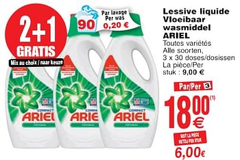 Promoties Lessive liquide vloeibaar wasmiddel ariel - Ariel - Geldig van 22/05/2018 tot 28/05/2018 bij Cora