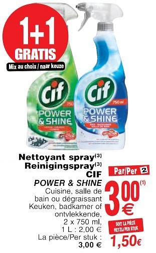 Promoties Nettoyant spray reinigingspray cif power + sine - Cif - Geldig van 22/05/2018 tot 28/05/2018 bij Cora