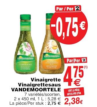 Promotions Vinaigrette vinaigrettesaus vandemoortele - Vandemoortele - Valide de 22/05/2018 à 28/05/2018 chez Cora