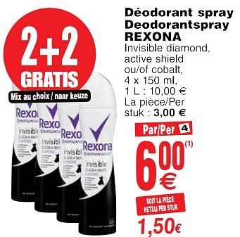 Promotions Déodorant spray deodorantspray rexona - Rexona - Valide de 22/05/2018 à 28/05/2018 chez Cora