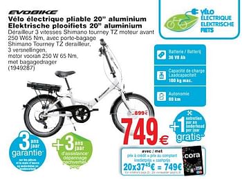 Promoties Vélo électrique pliable 20 aluminium elektrische plooifiets 20 aluminium - Evobike - Geldig van 22/05/2018 tot 04/06/2018 bij Cora