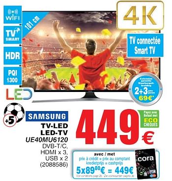 Promoties Samsung tv led led-tv ue40mu6120 - Samsung - Geldig van 22/05/2018 tot 04/06/2018 bij Cora