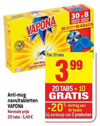 Promoties Anti-mug navultabletten vapona - Vapona - Geldig van 23/05/2018 tot 29/05/2018 bij Match