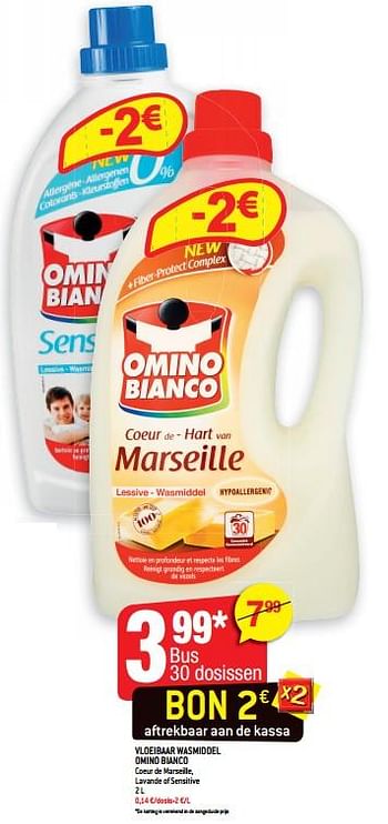 Promoties Vloeibaar wasmiddel omino bianco coeur de marseille, lavande of sensitive - Omino Bianco - Geldig van 23/05/2018 tot 29/05/2018 bij Smatch