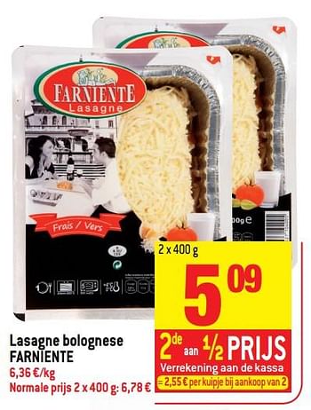 Promoties Lasagne bolognese farniente - Farniente - Geldig van 23/05/2018 tot 29/05/2018 bij Match